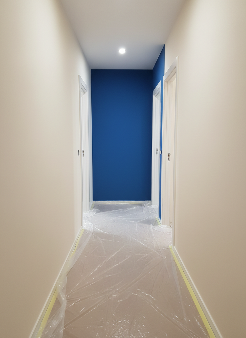 Preparación y protección del espacio antes de pintar en una vivienda de Madrid.